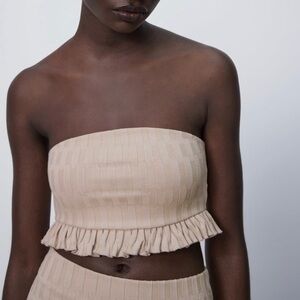 Zara Textured Crop top with Frills Size Medium NWT